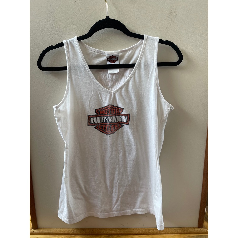Harley-Davidson Tank Top Womens L White Daytona Beach Skull V-Neck